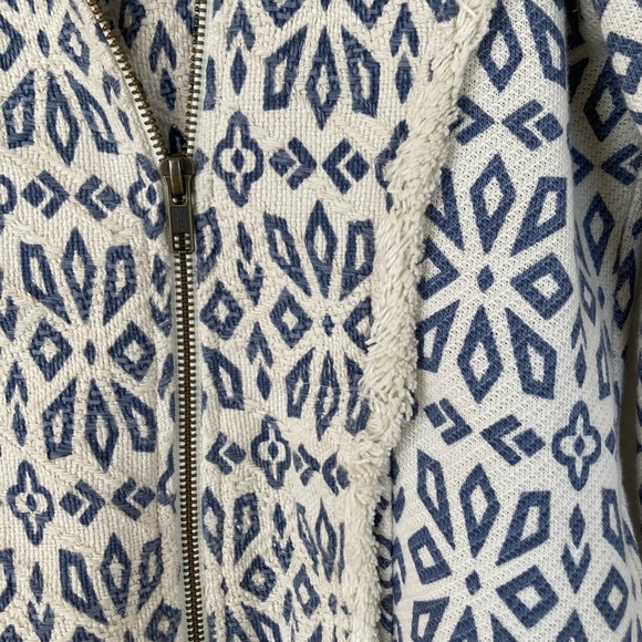 Lucky Brand Boho Cotton Jacket | Blue & Cream Print | Size Small | Zip Front - Picture 5 of 11